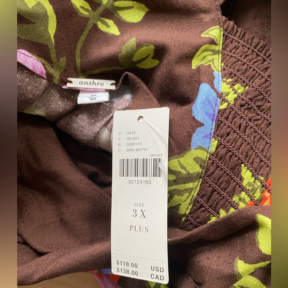 By Anthropologie The Piper Bandeau Maxi Dress 3x brown floral plus size new nwt - Picture 7 of 7